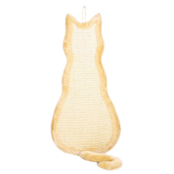 Škrábadlo závěsné tvar kočka, 35 x 69 cm, sisal/plyš, béžová