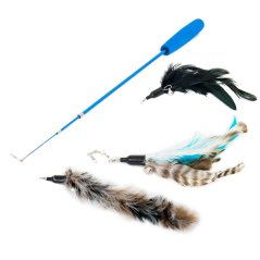 Udice pro kočky s pírky set přírodní, modrá, 90cm