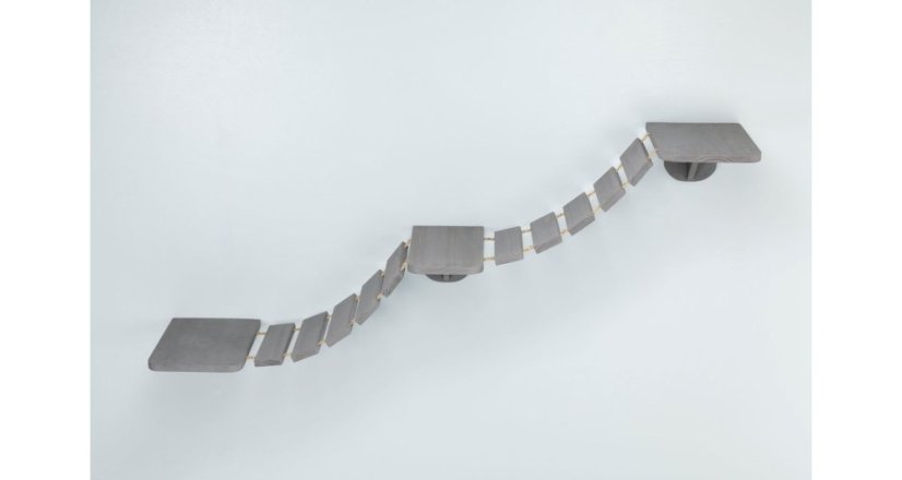 Šplhací žebřík k upevnění na stěnu, 3 platformy, 150x30cm, šedohnědá