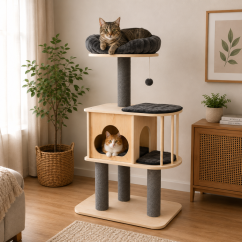 Škrabadlo Sky Loft, 68x48x116 cm – moderný dizajn z preglejky, domček so srdiečkom