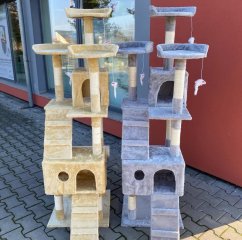 AKCE Škrabadlo Micki 170 cm, sv. šedé – 5 pater, 2 domečky, 3 rozhledny