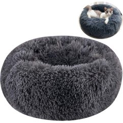 Pelíšek Donut plyšový M, 50cm, tm. šedá