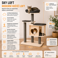 Škrabadlo Sky Loft, 68x48x116 cm – moderný dizajn z preglejky, domček so srdiečkom