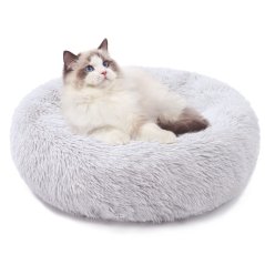 Pelíšek Donut plyšový L, 60cm, sv.šedá