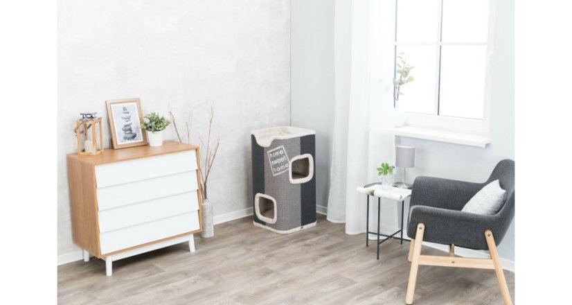 Škrabadlo Cat Tower JORGE s odpočívadlem,šedá s béžovou kožešinou 78cm