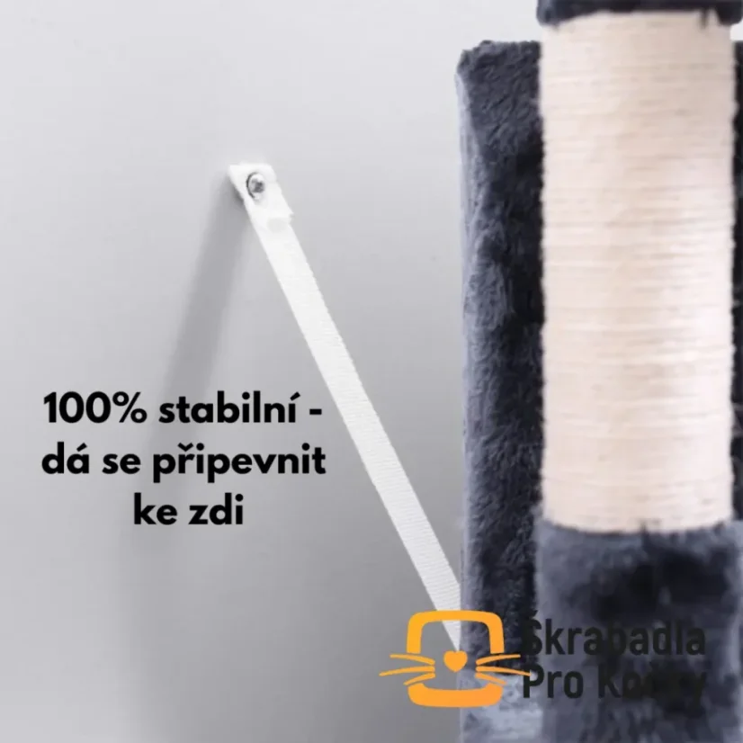 VÝPRODEJ Škrabadlo Felix, tm. šedé, 50x40x85 cm – 2 domečky a miska na granule