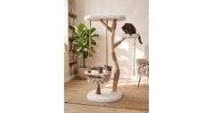 PetBuddy škrabadlo URBINO 60 × 60 × 151 cm, hruškové drevo/juta/plyš, biela/prírodná